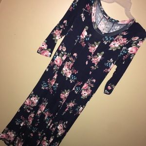 Navy floral midi dress